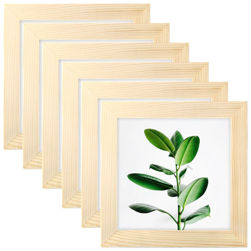 WUTL 4x4 Grain Picture Frames Square Classic Natural Wood 6 Pack for Wall Mounting and Tabletop Display - Image 1